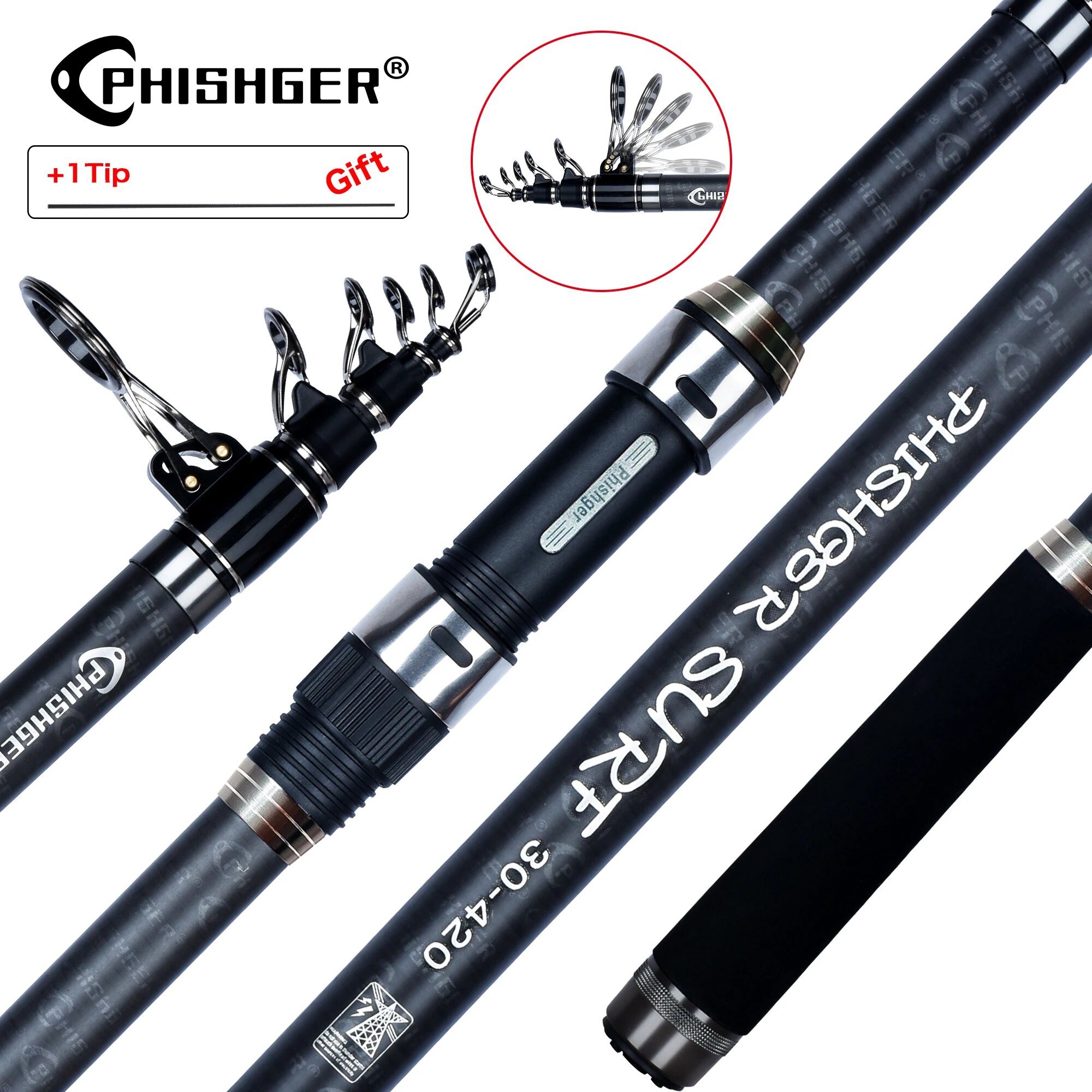PHISHGER joran berputar telesk - Fishing Rod Surf ulasan dan harga